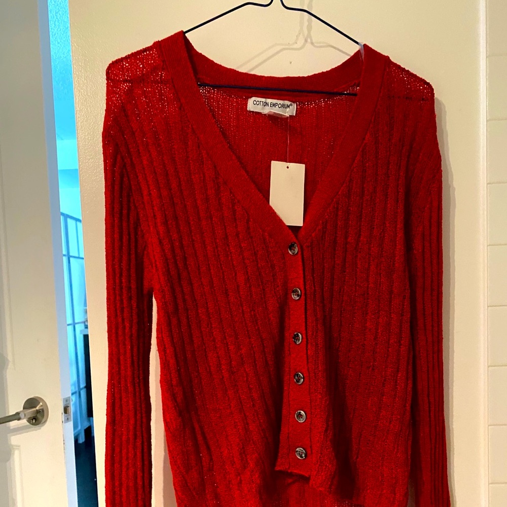 Red cardigan